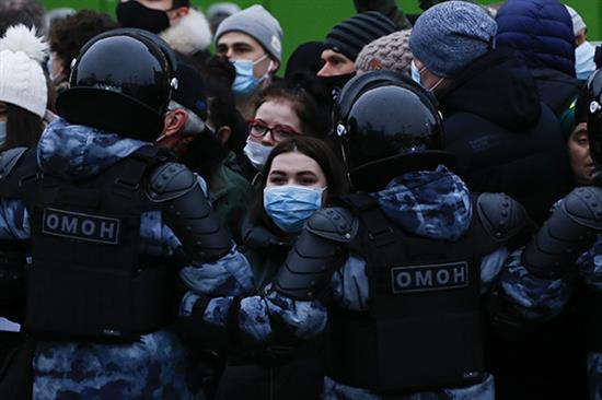 1月23日，俄罗斯莫斯科爆发声援纳瓦利内的集会游行。人民视觉? 图